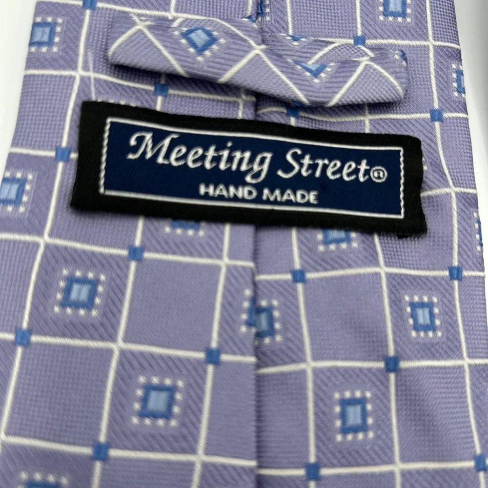 Meeting Street Necktie Geometric Mens OS Lavender 100% Silk Business Classic